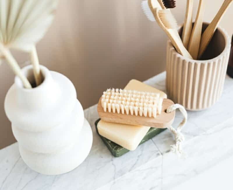 Bamboo products duster, toothbrush, nailbrush